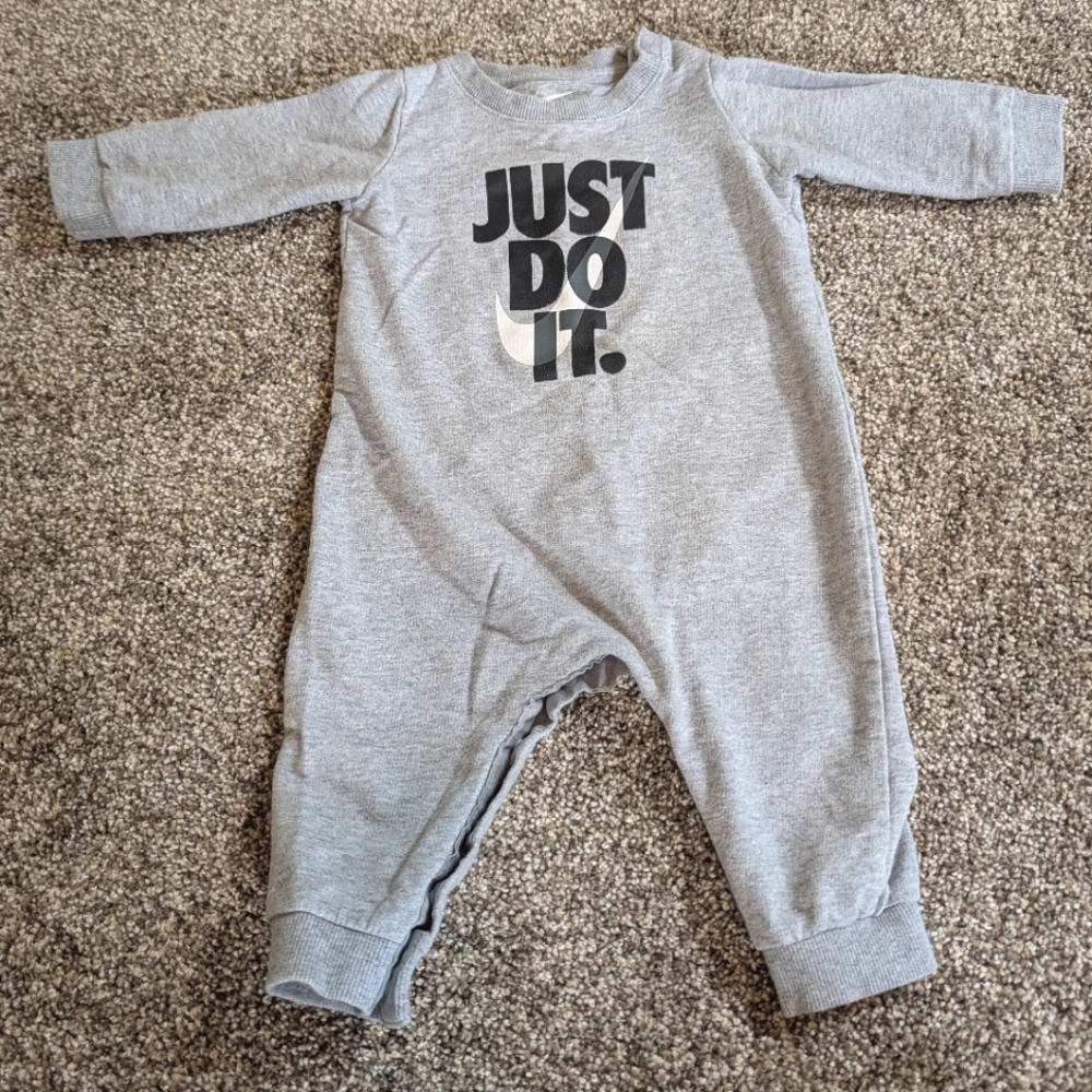 Nike “Just Do It.” Baby Romper | Size 6M | Gray Long Sleeve Bodysuit